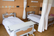 patient room with curtains