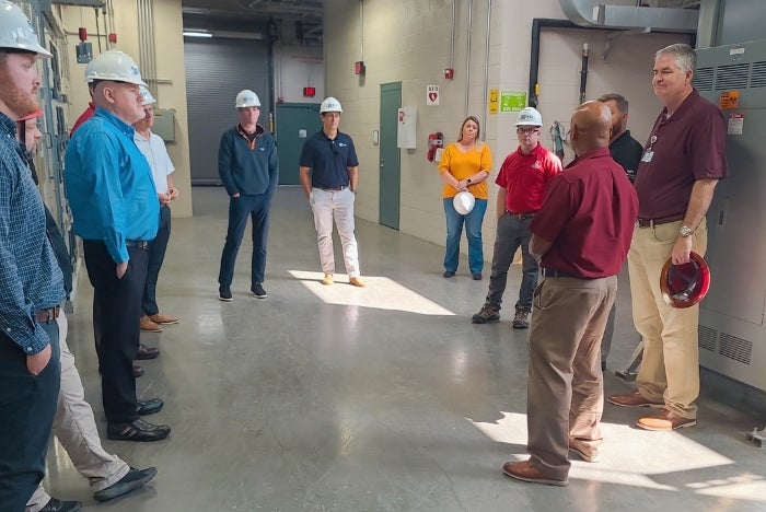 Facilities management staff having a meeting