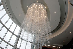 Hanging glass sculpture provides tranquil illumination