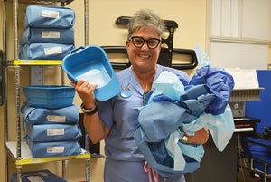 Recycled blue wrap given new life as inpatient products