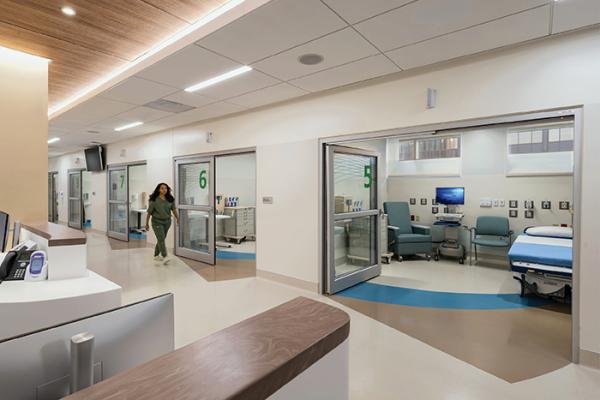 Rockfon ceiling panels were used throughout lobbies, patient rooms and exam rooms at the new Friese Family Tower in Tarzana, Calif.