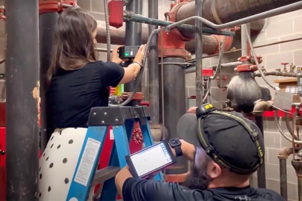 Staff conduct sprinkler test