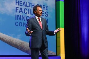 2024 ASHE President Skanda Skandaverl speaking at the 2024 Health Care Facilities Innovation Conference