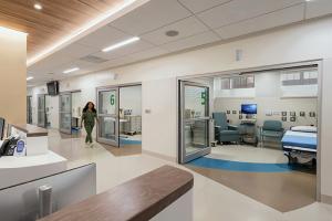 Rockfon ceiling panels were used throughout lobbies, patient rooms and exam rooms at the new Friese Family Tower in Tarzana, Calif.