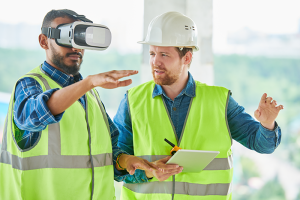 Construction professionals using virtual reality headset